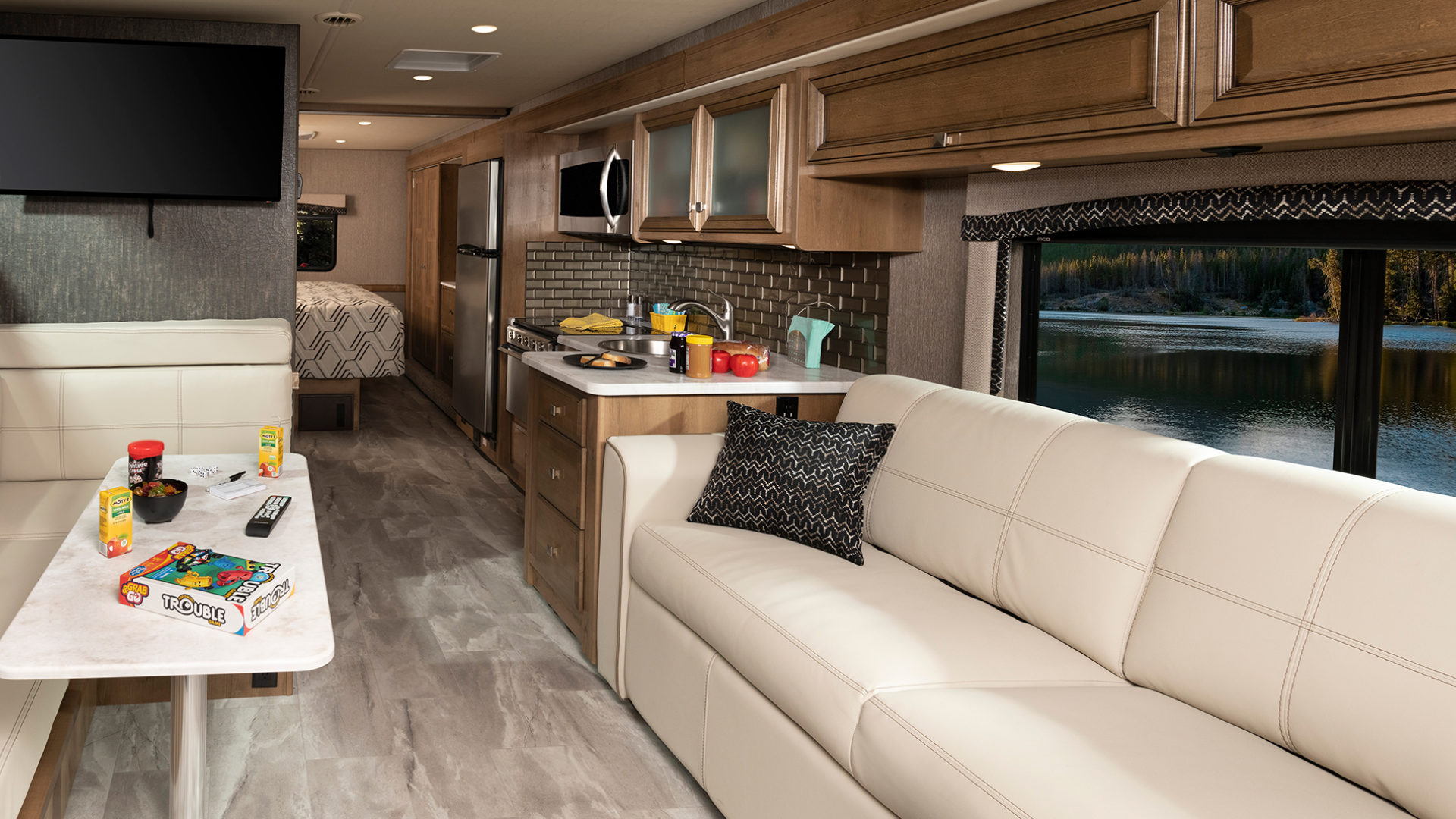 Flair 29M Driftwood décor with Cappuccino cabinetry